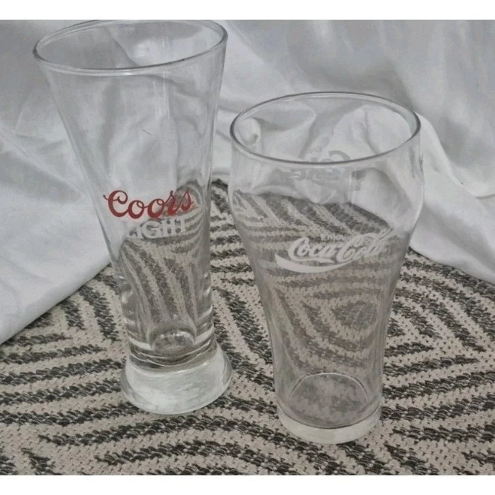 Coors Light‎ & Coca-Cola Glasses (Lot of 2) • Barware Set